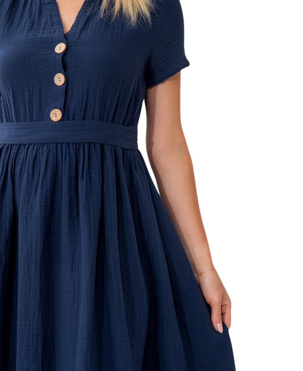 Sommerkleid Musselin Boho Kleid mit Knopfleiste & Taillenband, Freizeitkleid