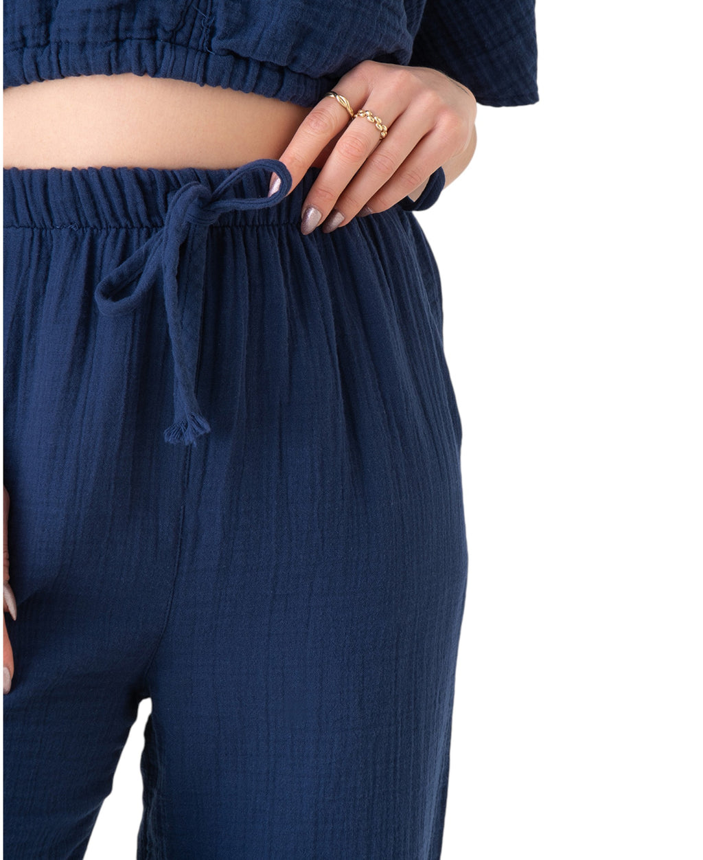 Palazzohose MusselinDamen Sommerhose 100 % Baumwolle, elastischer Bund