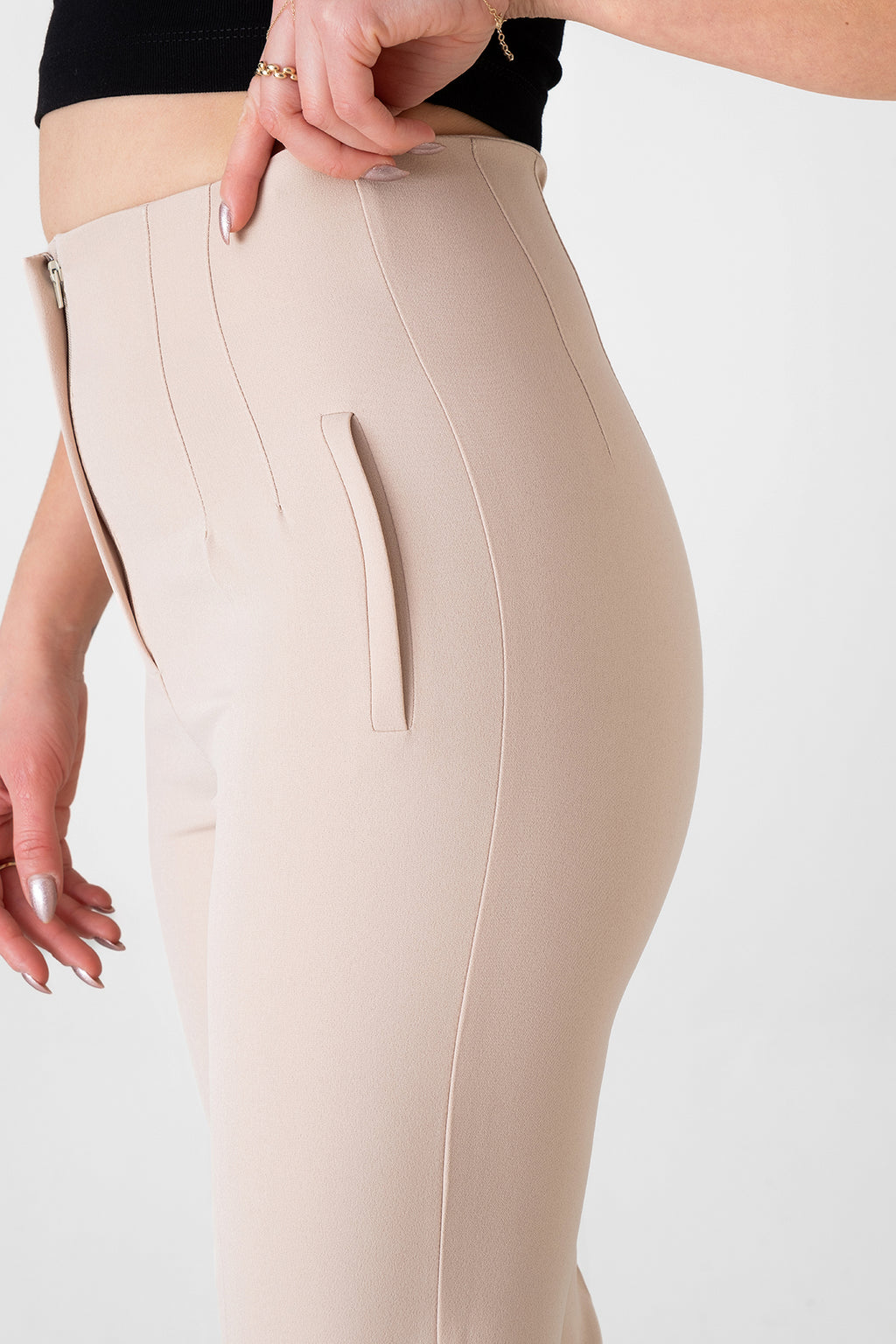 Bügelfaltenhose Damen Hose Elegant Slim Fit Stretch mit V-Detail