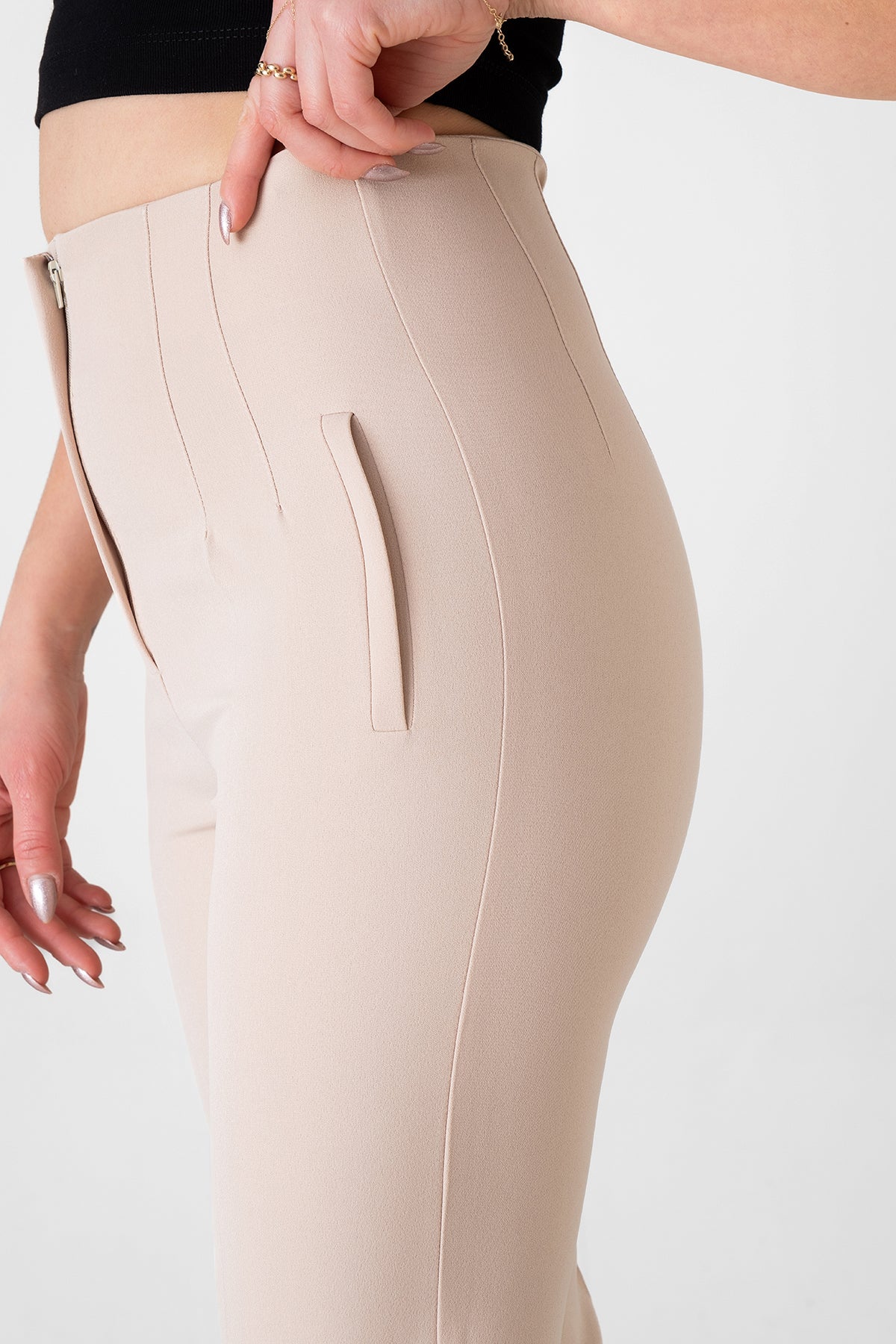 Bügelfaltenhose Damen Hose Elegant Slim Fit Stretch mit V-Detail