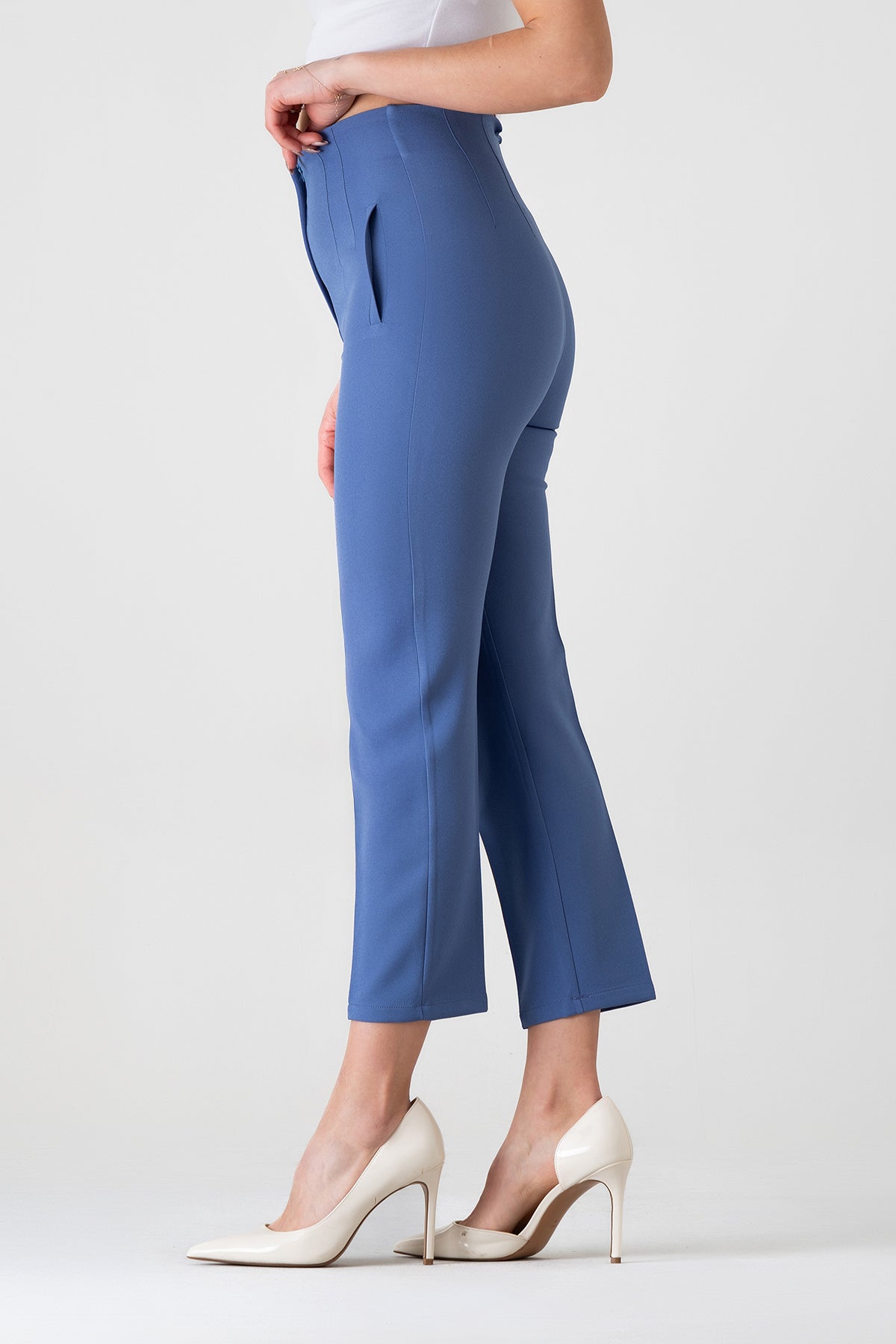 Bügelfaltenhose Damen Hose Elegant Slim Fit Stretch mit V-Detail
