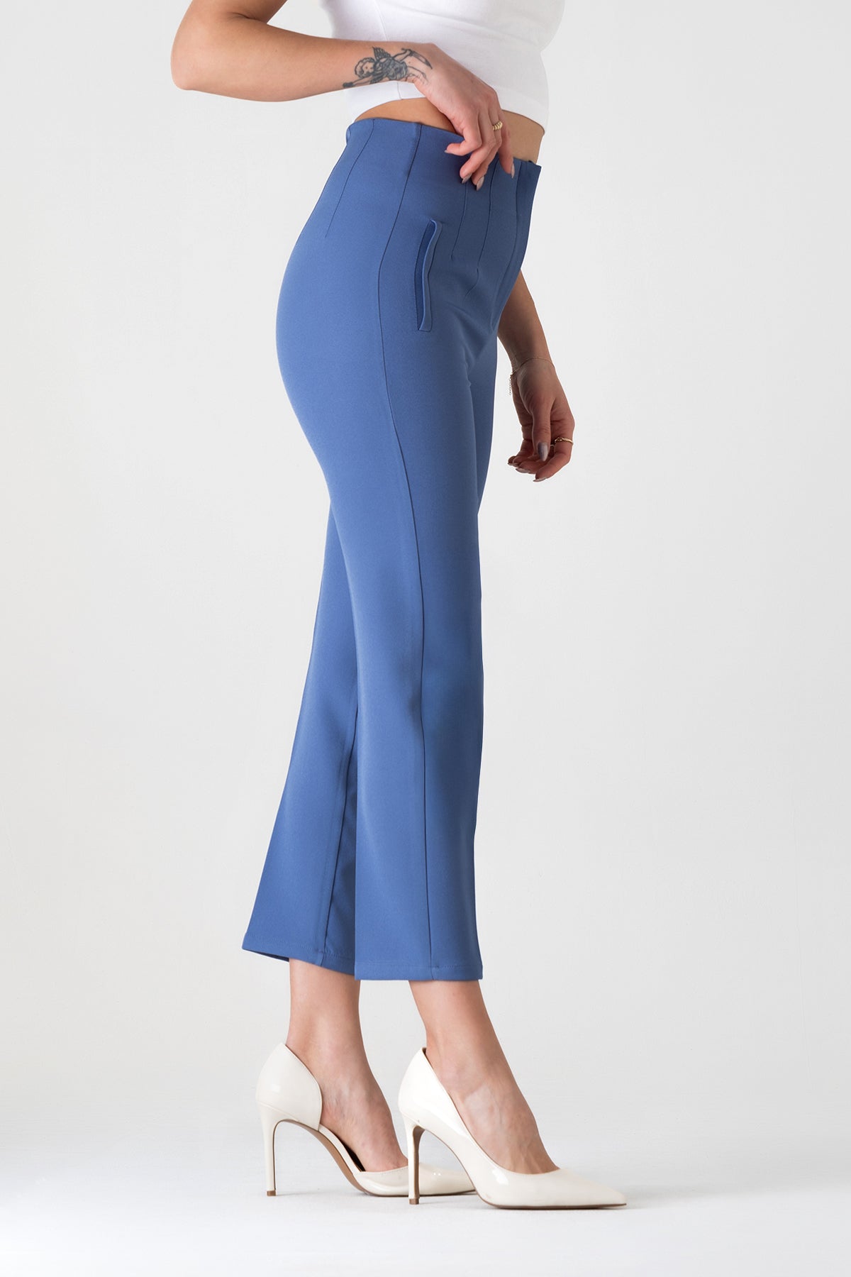 Bügelfaltenhose Damen Hose Elegant Slim Fit Stretch mit V-Detail