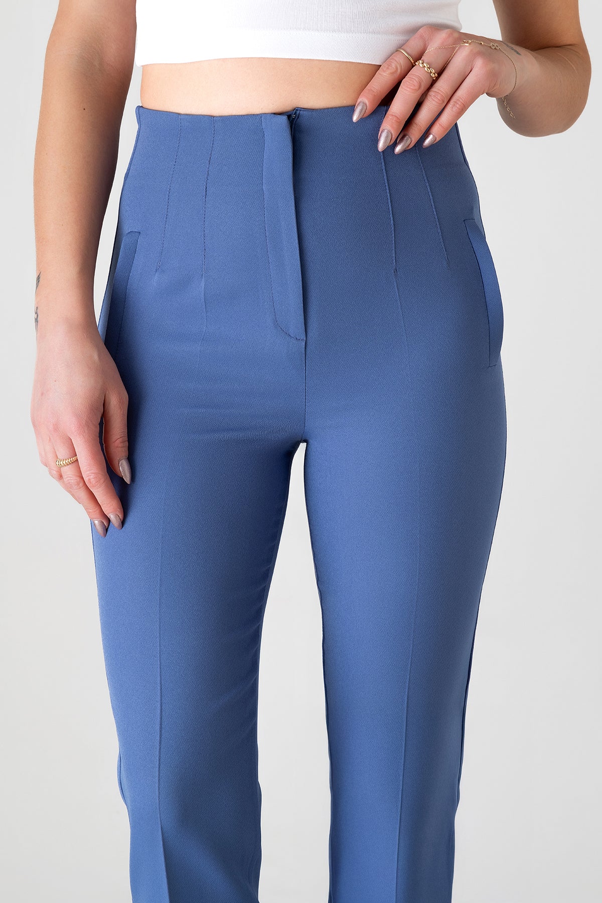 Bügelfaltenhose Damen Hose Elegant Slim Fit Stretch mit V-Detail