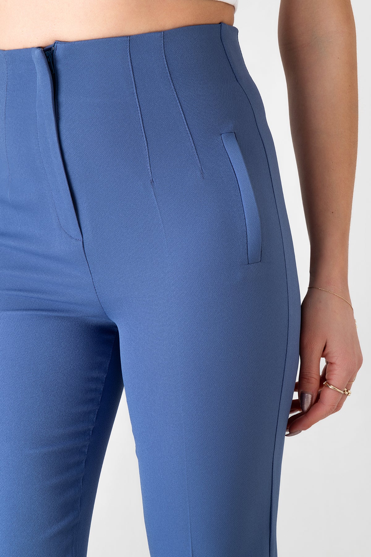 Bügelfaltenhose Damen Hose Elegant Slim Fit Stretch mit V-Detail