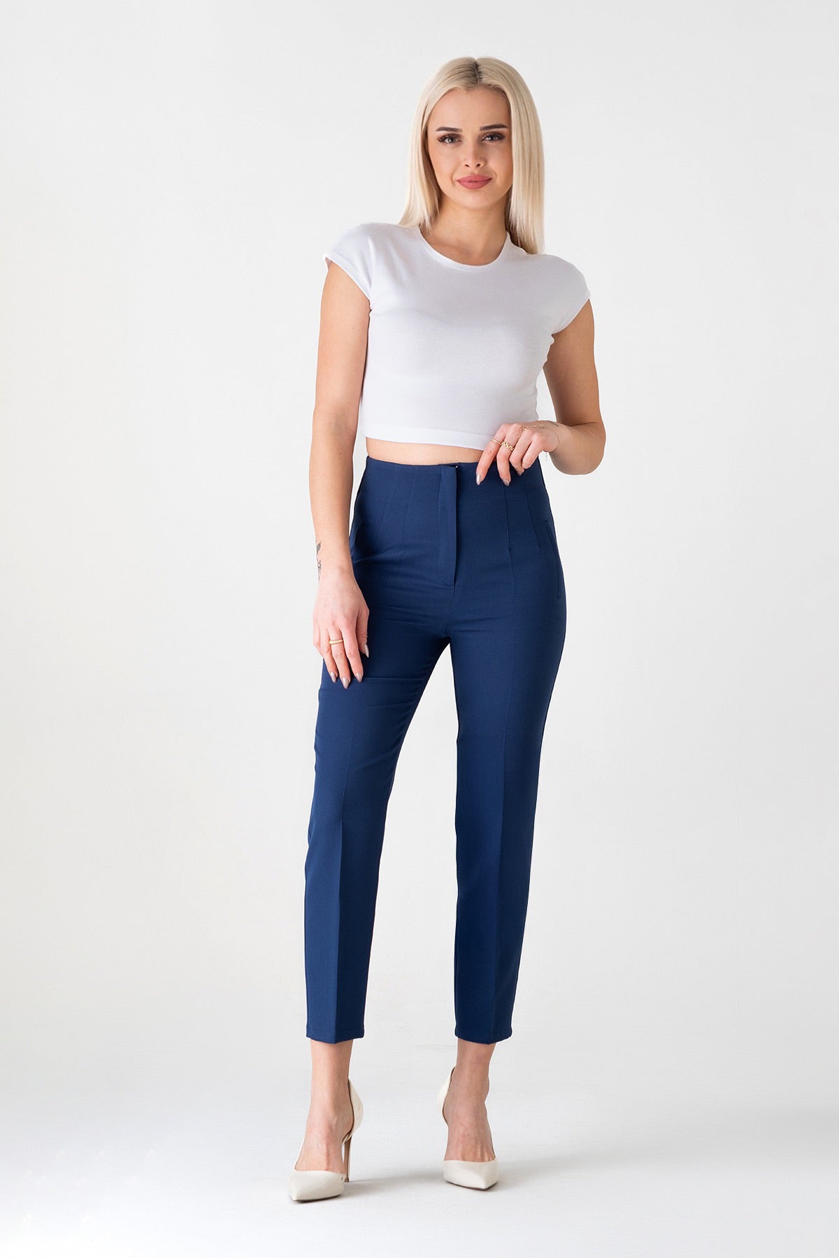 Bügelfaltenhose Damen Hose Elegant Slim Fit Stretch mit V-Detail