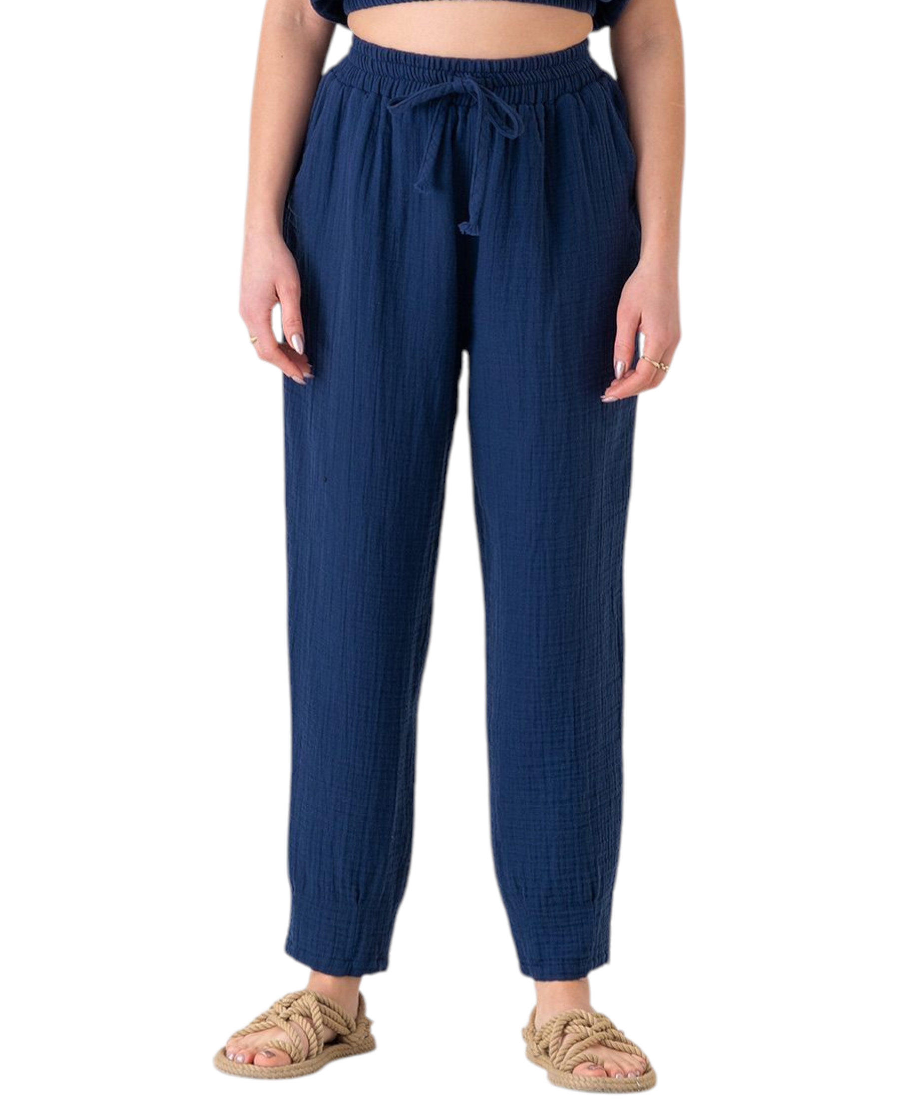 Schlupfhose Musselin Sommerhose, 100 % Baumwolle, elastischer Bund, Knöchellänge