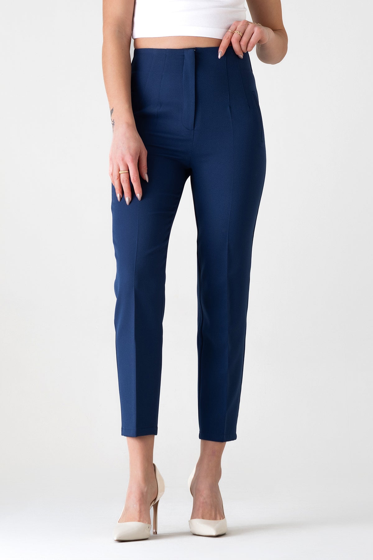 Bügelfaltenhose Damen Hose Elegant Slim Fit Stretch mit V-Detail