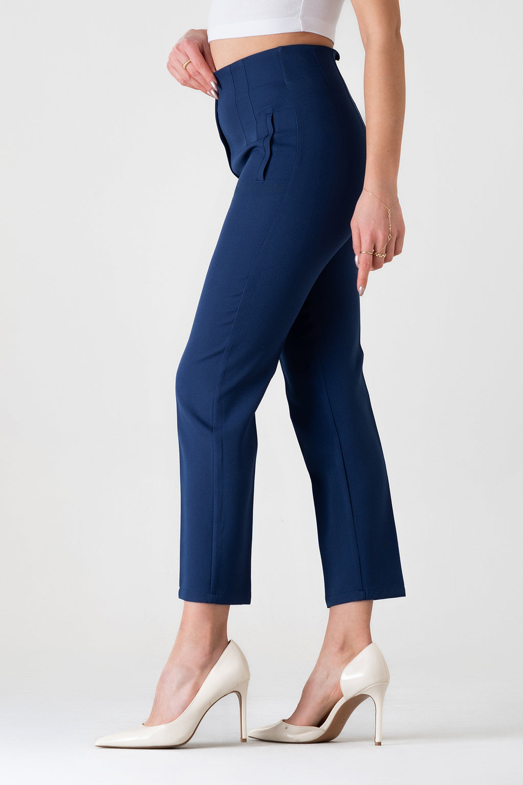 Bügelfaltenhose Damen Hose Elegant Slim Fit Stretch mit V-Detail