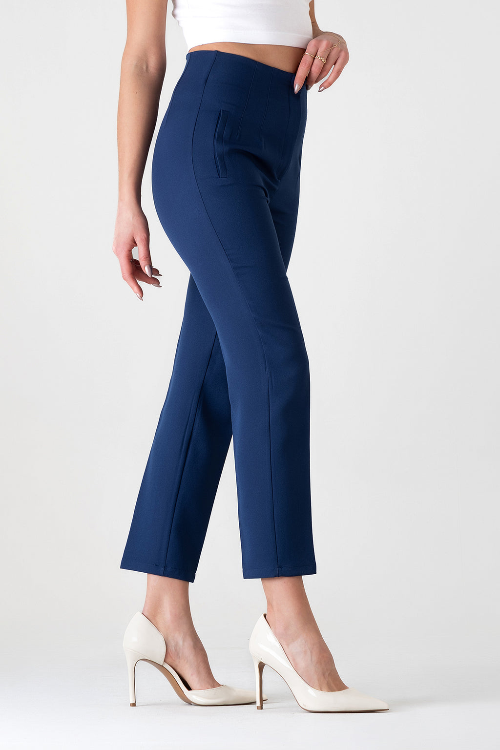 Bügelfaltenhose Damen Hose Elegant Slim Fit Stretch mit V-Detail