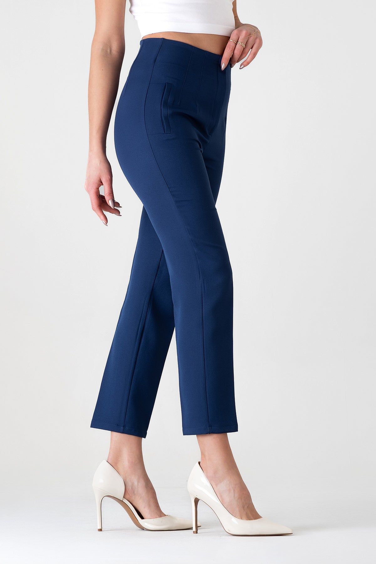 Bügelfaltenhose Damen Hose Elegant Slim Fit Stretch mit V-Detail