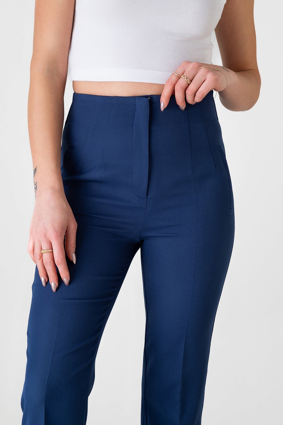 Bügelfaltenhose Damen Hose Elegant Slim Fit Stretch mit V-Detail