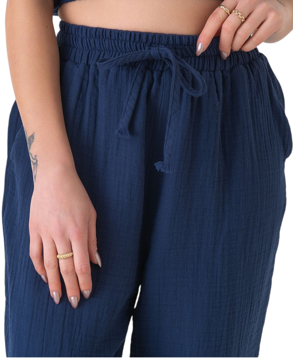 Schlupfhose Musselin Sommerhose, 100 % Baumwolle, elastischer Bund, Knöchellänge