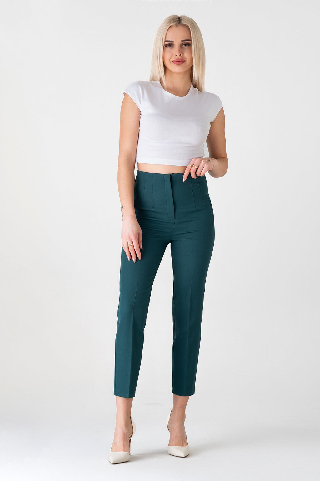 Bügelfaltenhose Damen Hose Elegant Slim Fit Stretch mit V-Detail