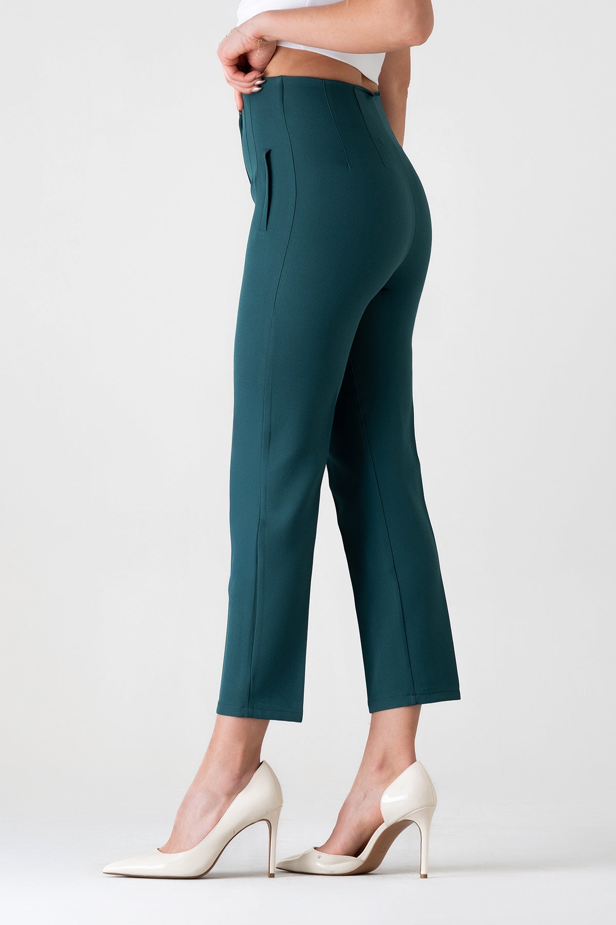 Bügelfaltenhose Damen Hose Elegant Slim Fit Stretch mit V-Detail