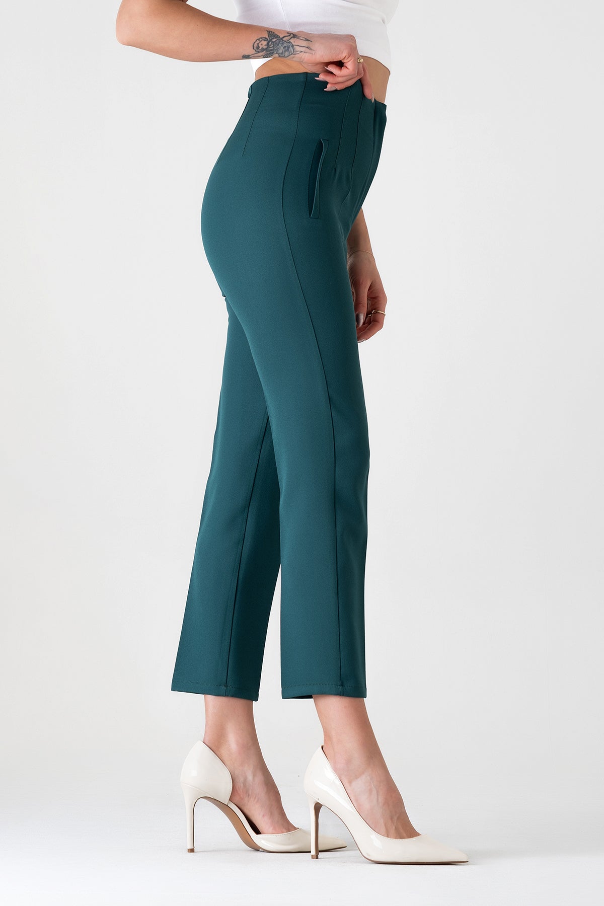 Bügelfaltenhose Damen Hose Elegant Slim Fit Stretch mit V-Detail