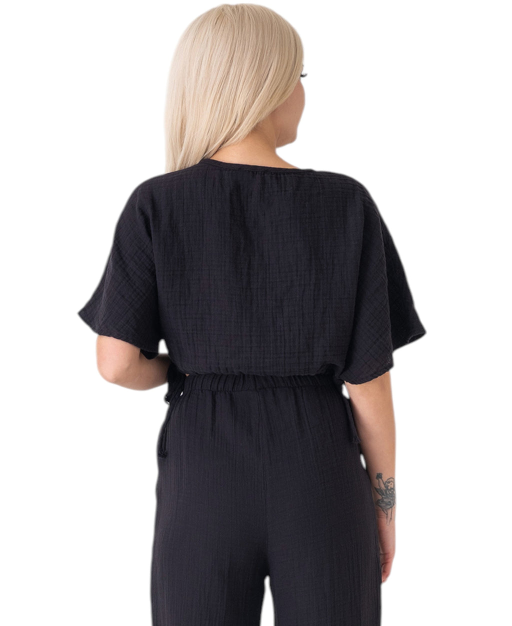 Crop-Top – Luftiges Musselin-Oberteil mit Tunnelzug und V-Ausschnitt