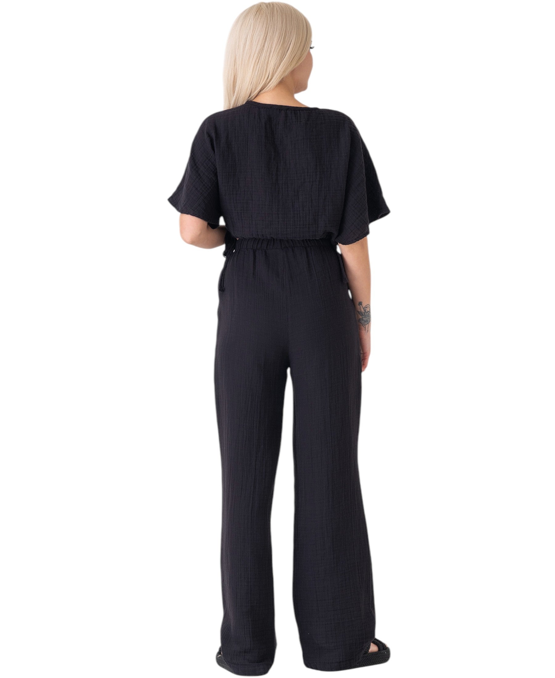 Palazzohose MusselinDamen Sommerhose 100 % Baumwolle, elastischer Bund
