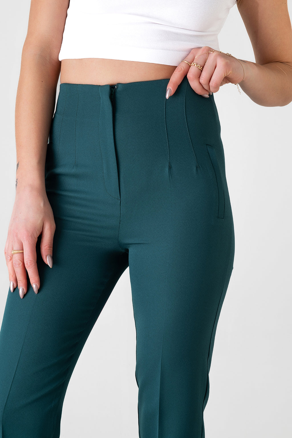 Bügelfaltenhose Damen Hose Elegant Slim Fit Stretch mit V-Detail