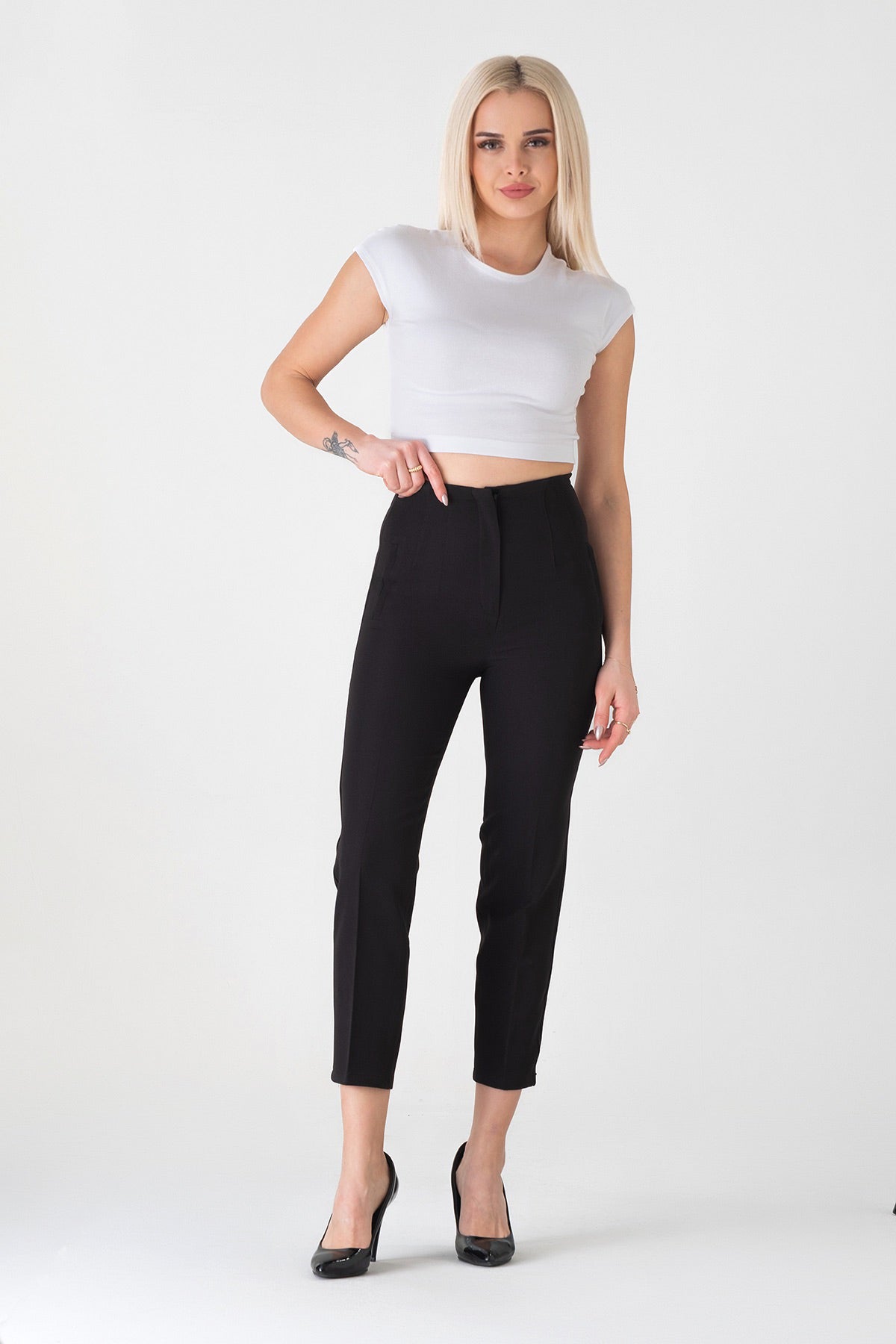 Bügelfaltenhose Damen Hose Elegant Slim Fit Stretch mit V-Detail