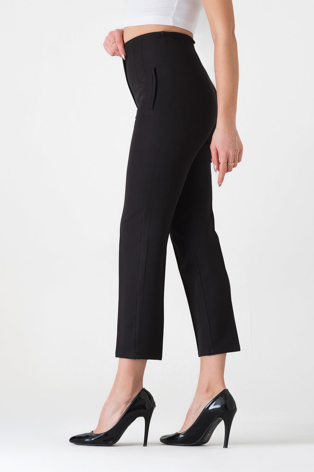 Bügelfaltenhose Damen Hose Elegant Slim Fit Stretch mit V-Detail