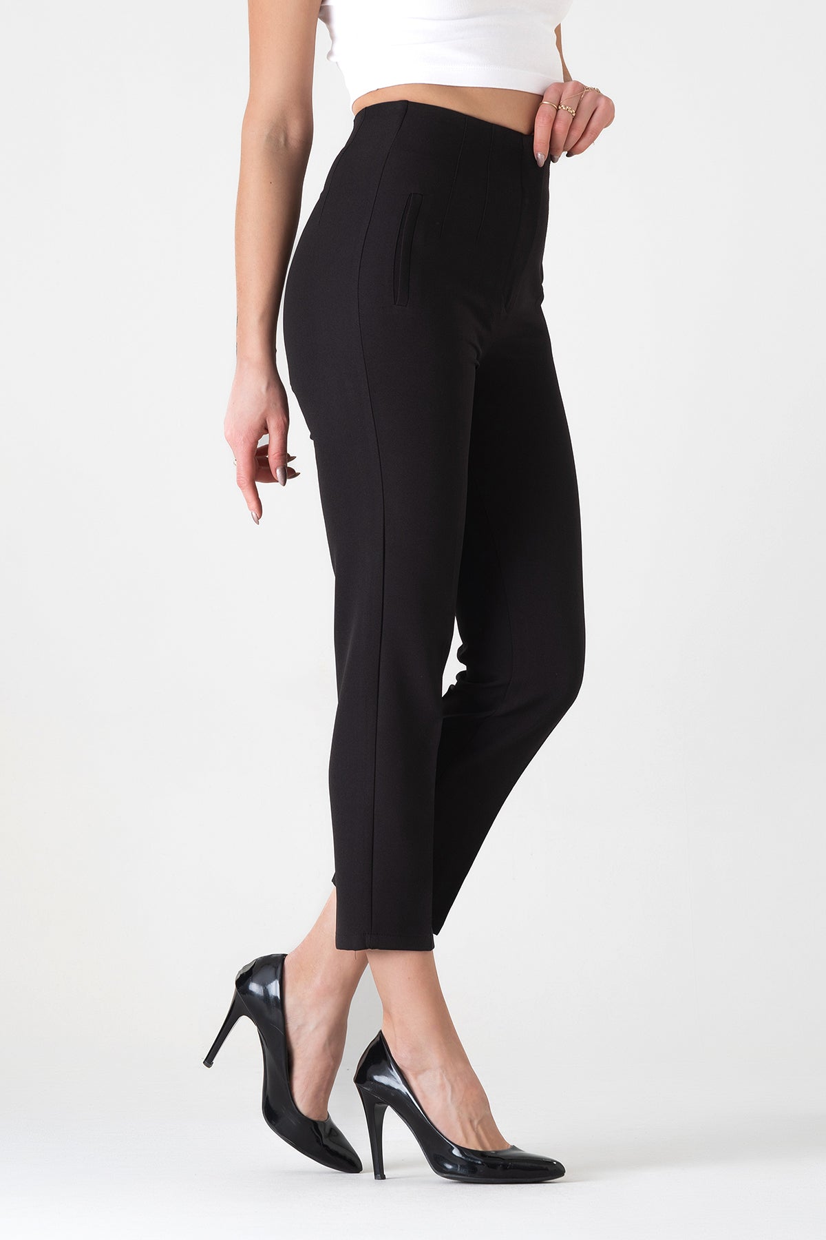 Bügelfaltenhose Damen Hose Elegant Slim Fit Stretch mit V-Detail
