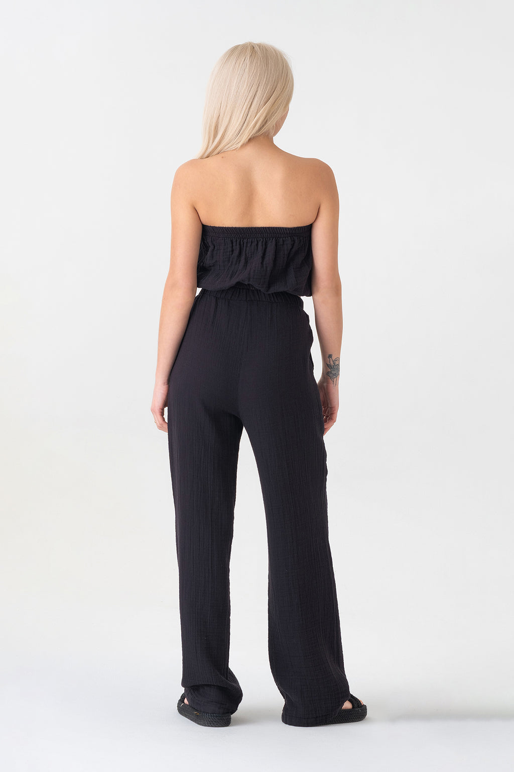 Palazzohose MusselinDamen Sommerhose 100 % Baumwolle, elastischer Bund