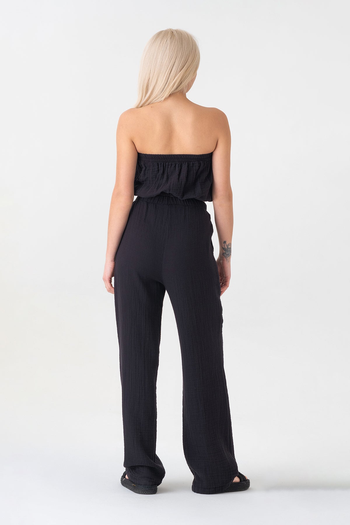 Palazzohose MusselinDamen Sommerhose 100 % Baumwolle, elastischer Bund