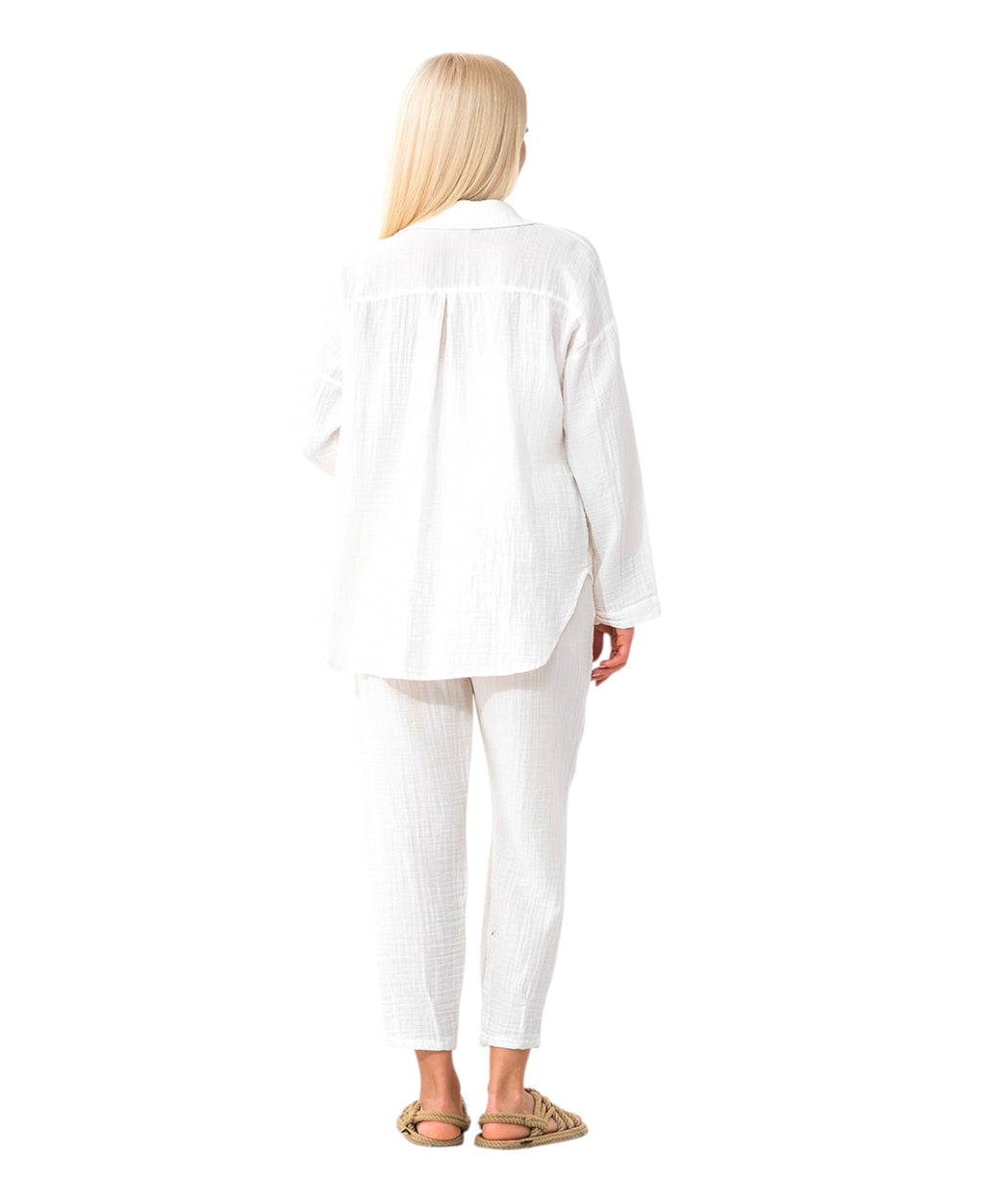 Hemdbluse Damen aus Musselin - Oversize Bluse Langarm mit Kragen