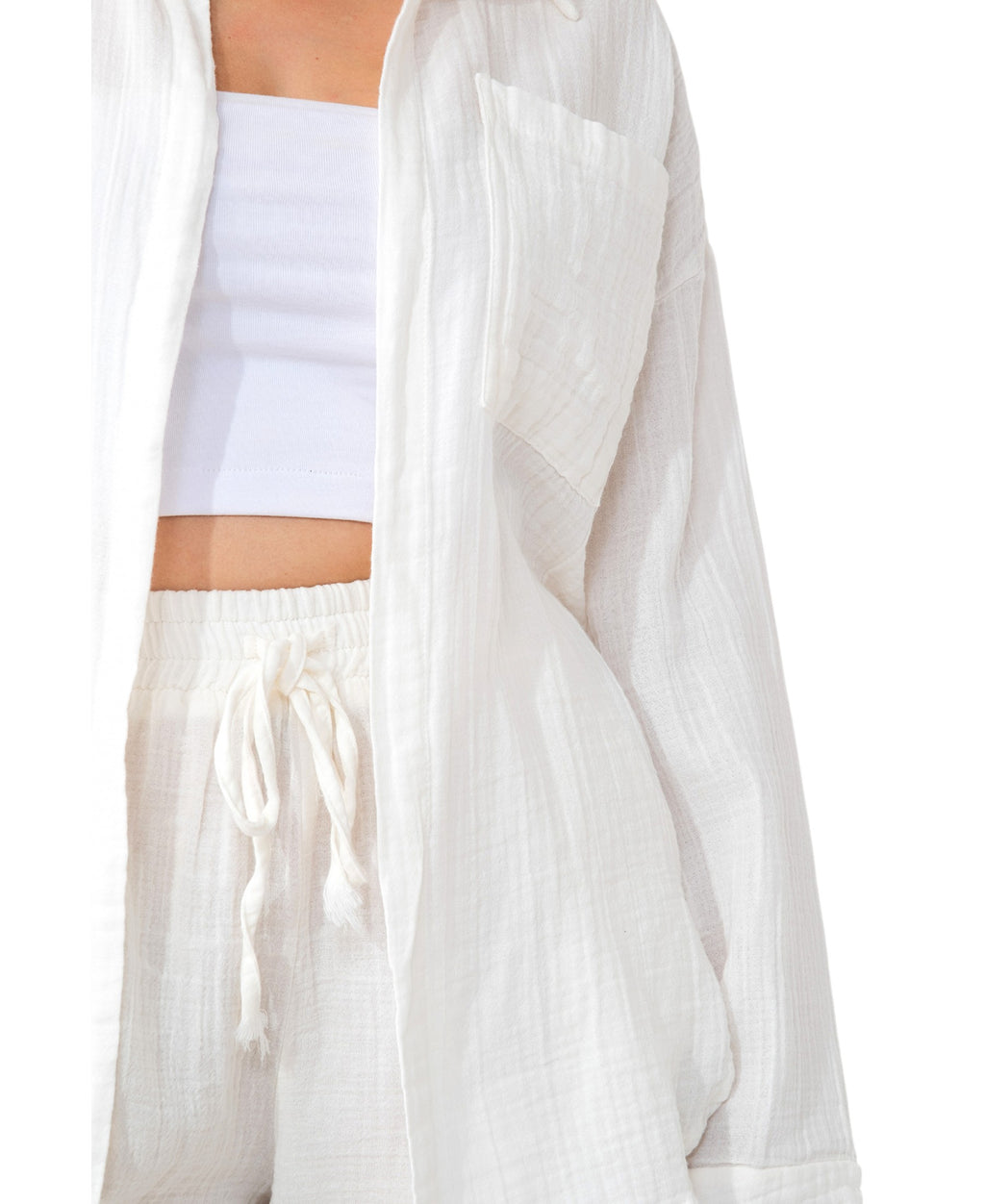 Hemdbluse Damen aus Musselin - Oversize Bluse Langarm mit Kragen