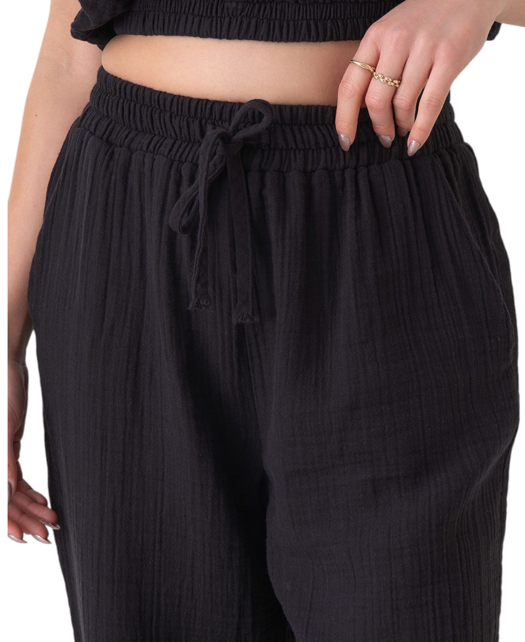 Schlupfhose Musselin Sommerhose, 100 % Baumwolle, elastischer Bund, Knöchellänge