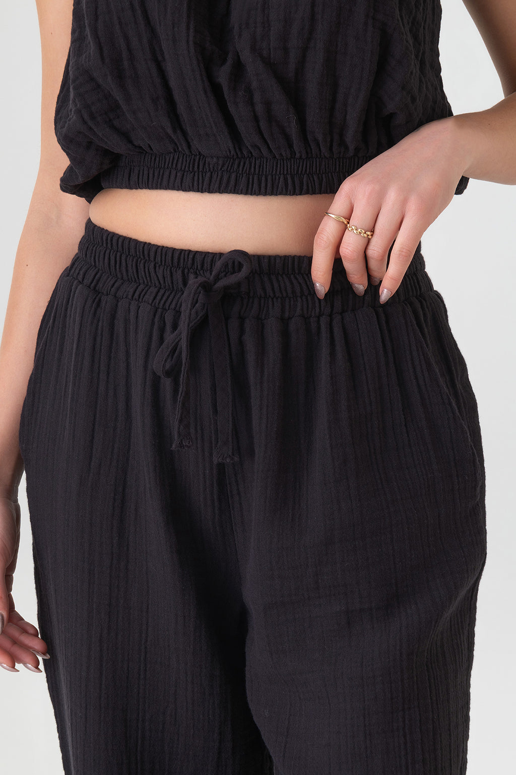 Palazzohose MusselinDamen Sommerhose 100 % Baumwolle, elastischer Bund