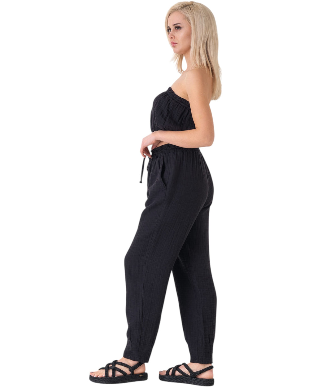 Schlupfhose Musselin Sommerhose, 100 % Baumwolle, elastischer Bund, Knöchellänge