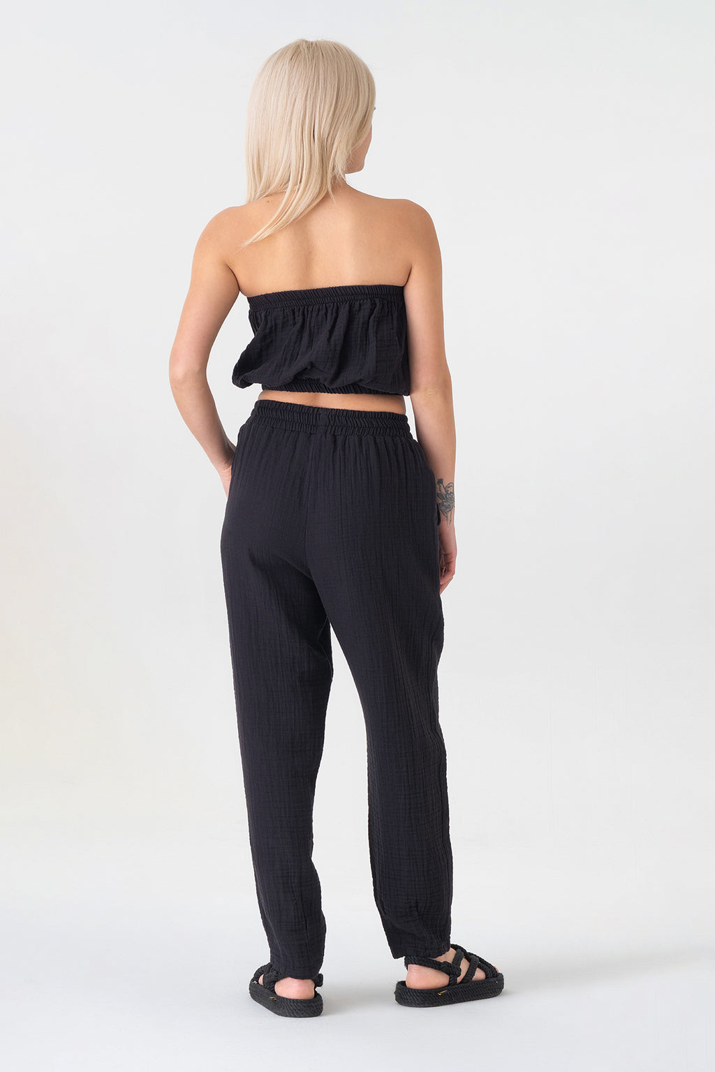 Palazzohose MusselinDamen Sommerhose 100 % Baumwolle, elastischer Bund