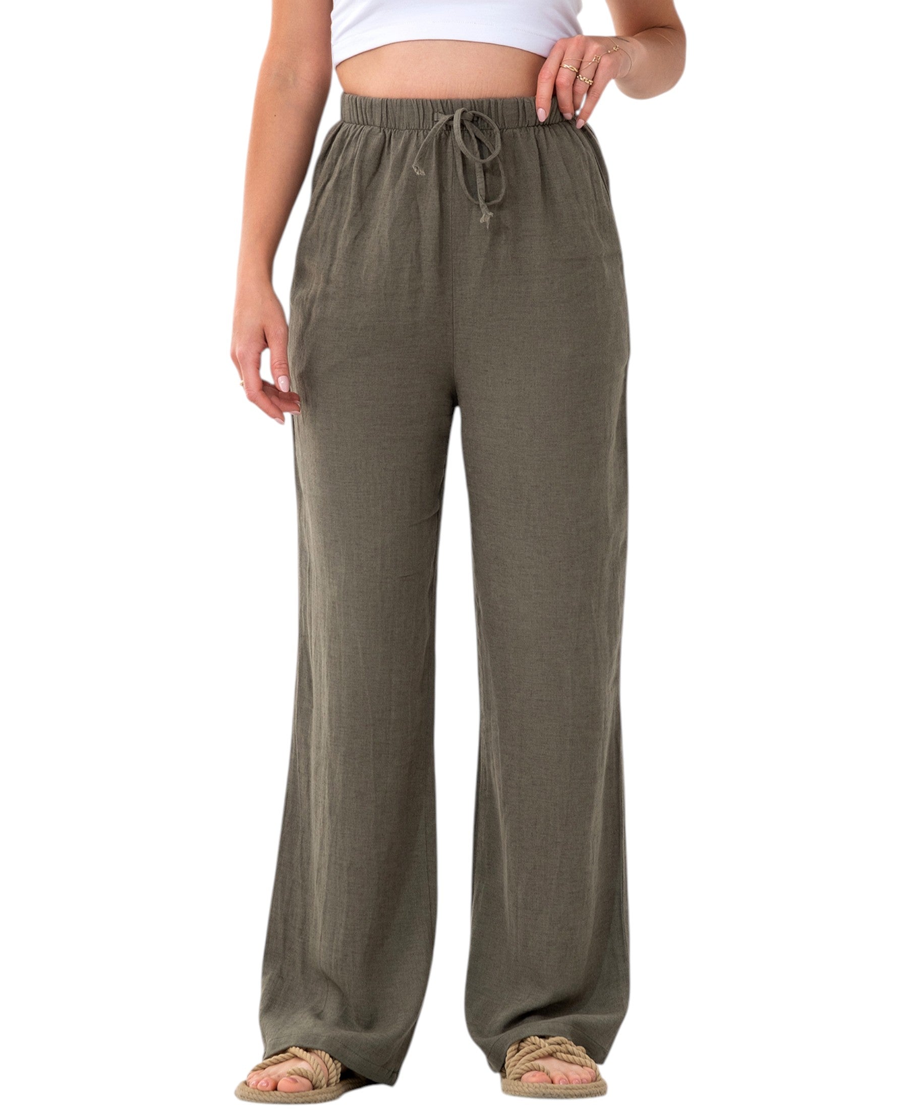 Leinenhose Damen mit Kordelzug, Stoffhose aus hochwertigem Leinenmix