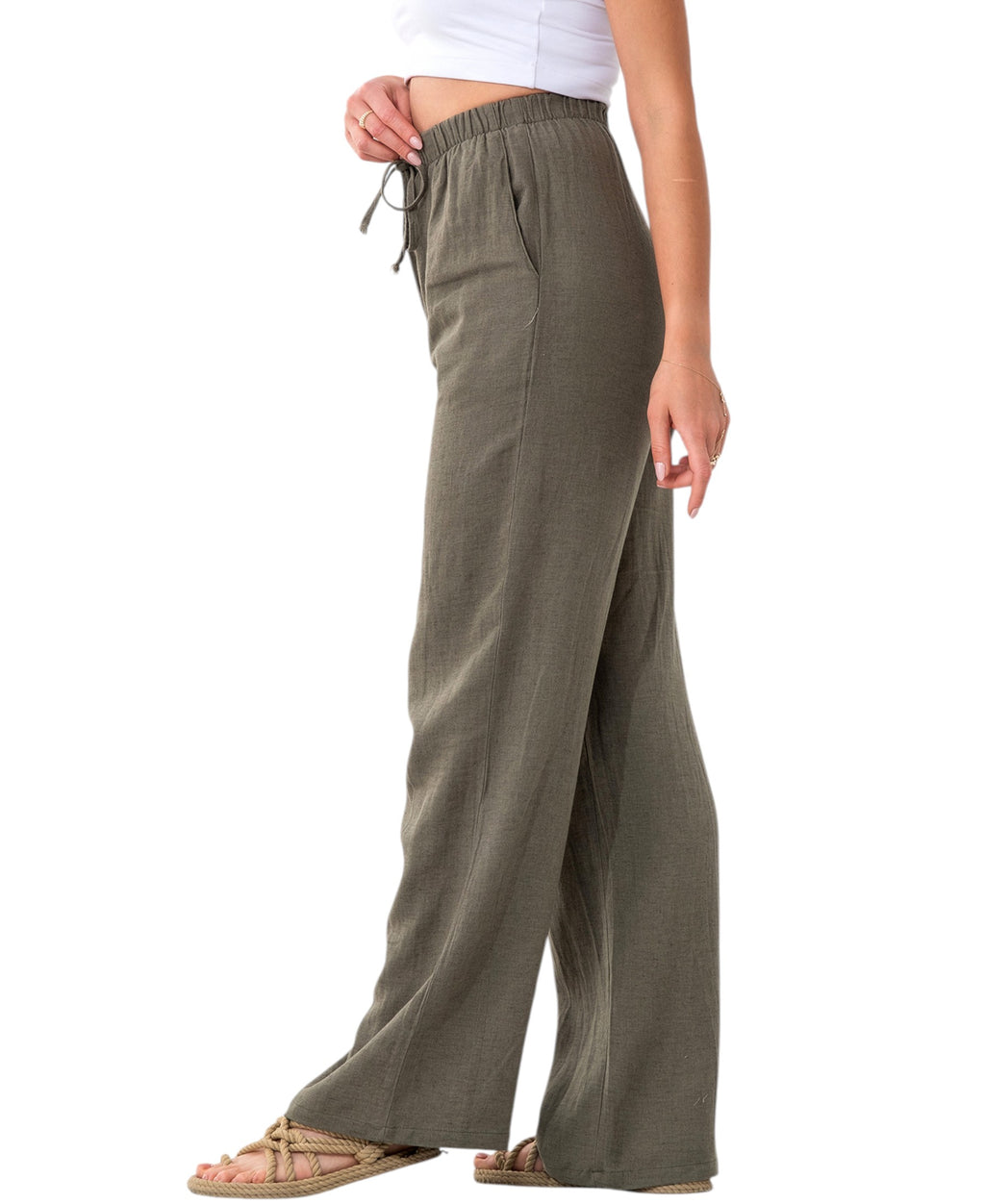 Leinenhose Damen mit Kordelzug, Stoffhose aus hochwertigem Leinenmix