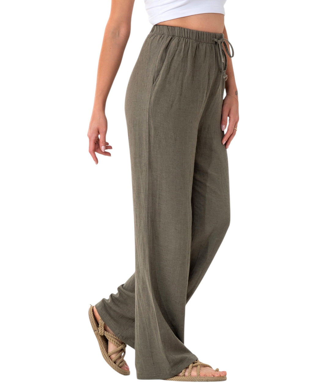 Leinenhose Damen mit Kordelzug, Stoffhose aus hochwertigem Leinenmix