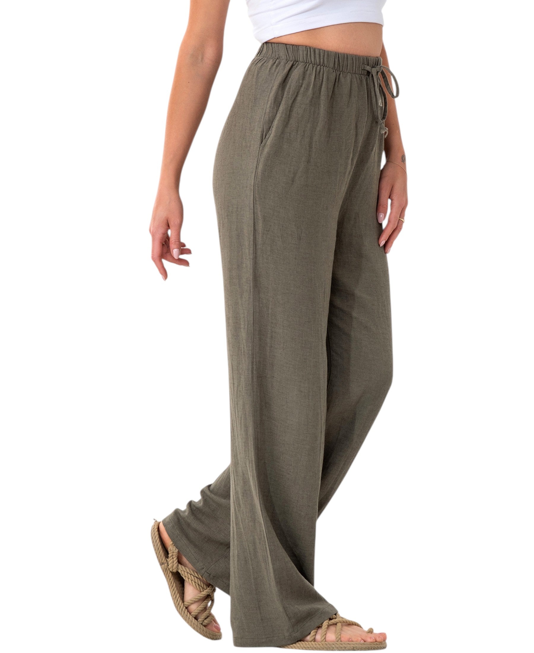 Leinenhose Damen mit Kordelzug, Stoffhose aus hochwertigem Leinenmix