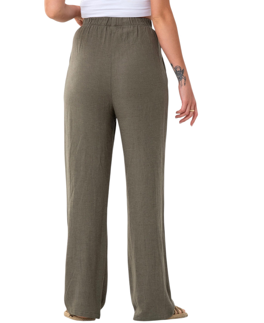 Leinenhose Damen mit Kordelzug, Stoffhose aus hochwertigem Leinenmix