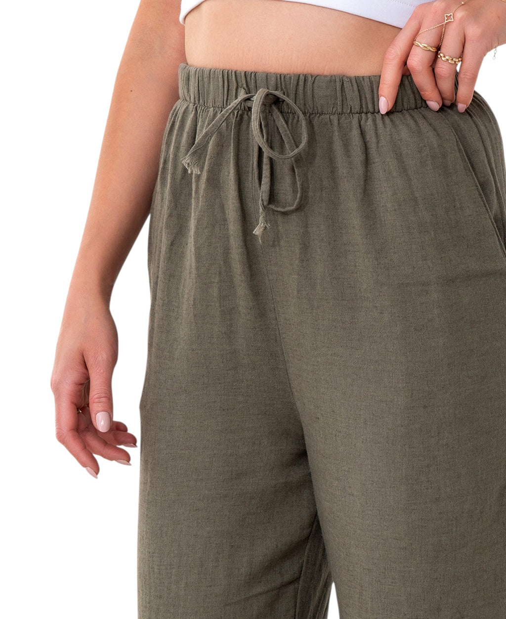Leinenhose Damen mit Kordelzug, Stoffhose aus hochwertigem Leinenmix