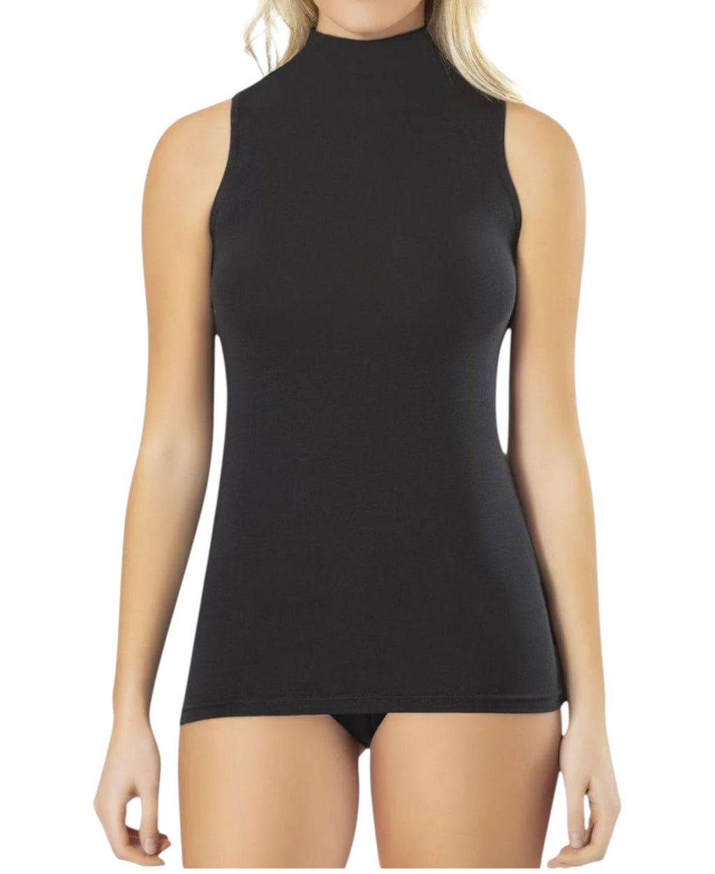 Shirttop Damen Body mit Stehkragen ärmellos, aus Baumwoll-Modal-Mix