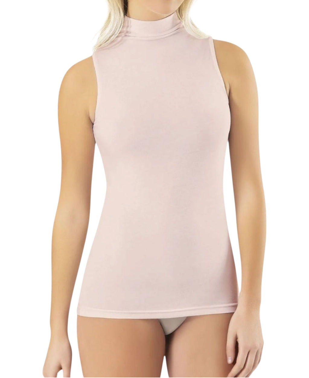 Shirttop Damen Body mit Stehkragen ärmellos, aus Baumwoll-Modal-Mix