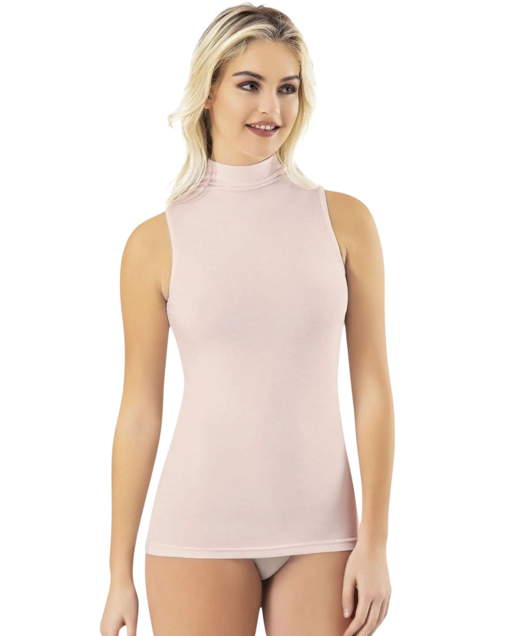 Shirttop Damen Body mit Stehkragen ärmellos, aus Baumwoll-Modal-Mix