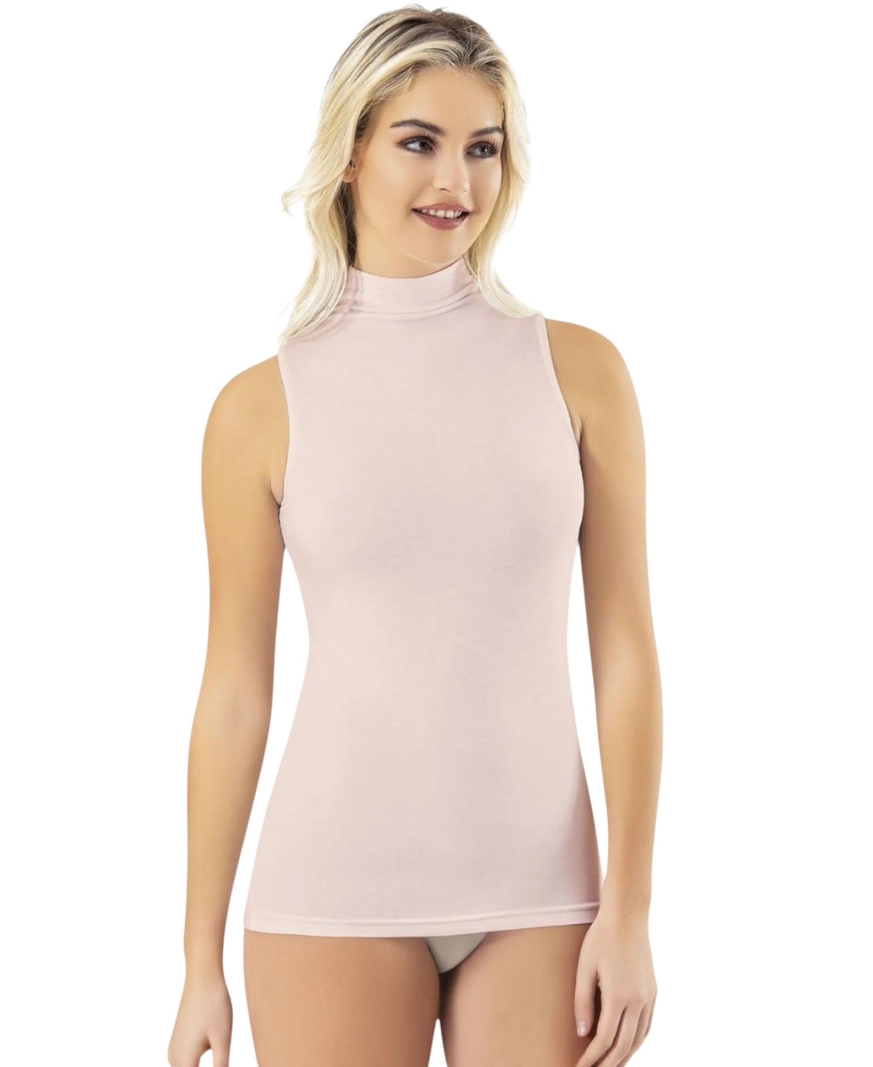Shirttop Damen Body mit Stehkragen ärmellos, aus Baumwoll-Modal-Mix