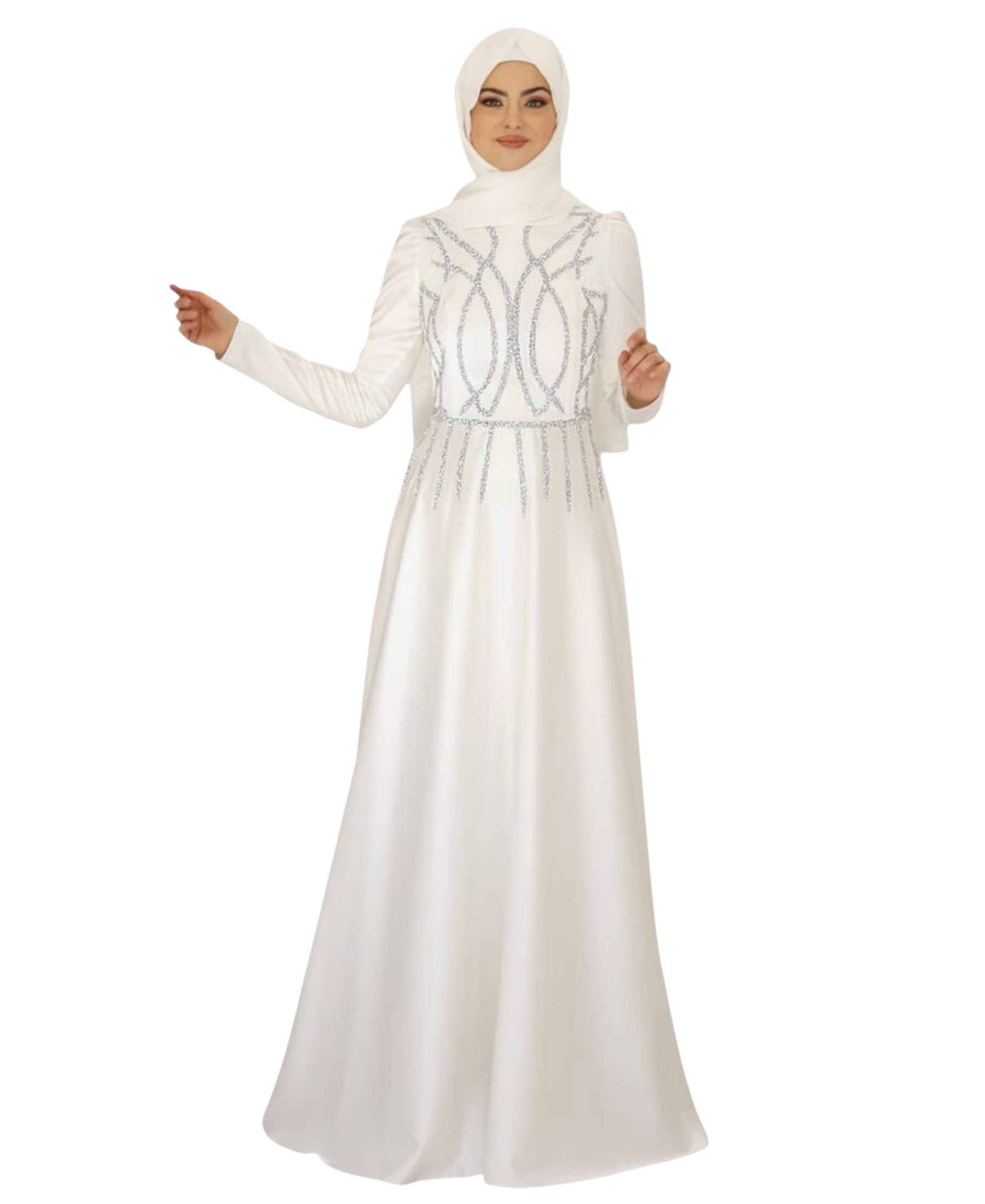 Satinkleid Maxikleid in Satinoptik mit Schmucksteinbesatz - Modest Fashion Abiye