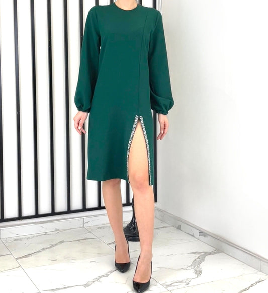 Longtunika Damen Hijab Tunika mit Schlitz und Steindetail Modest Fashion