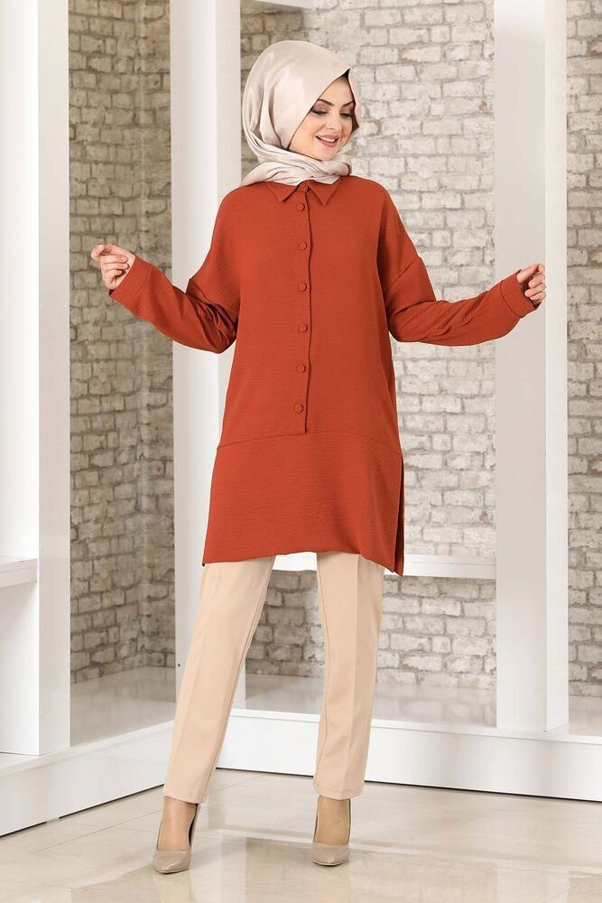 Longtunika Lockere Hijab-Tunika mit Knopfdetail Damen Tunika (SALAS TUNIK)