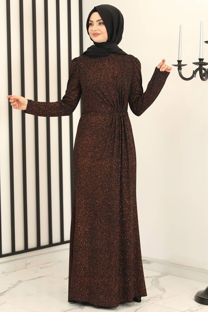 Abendkleid schimmerndes Kleid mit gesmokter Taille Abiye Abaya Hijab Mode