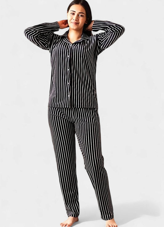 Pyjama Damen Schlafanzug Set langärmelig 100% Samt-Baumwolle