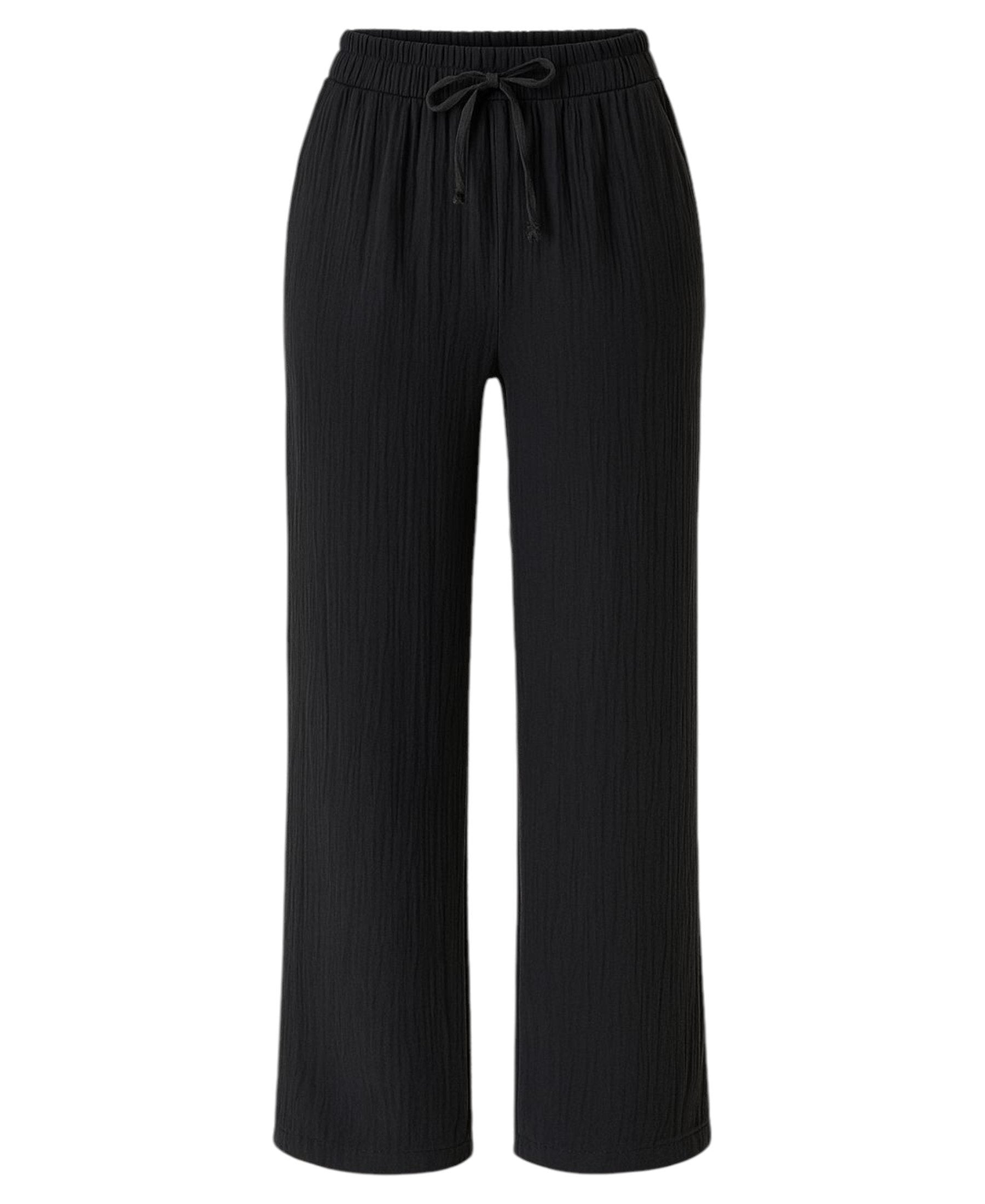 Palazzohose MusselinDamen Sommerhose 100 % Baumwolle, elastischer Bund