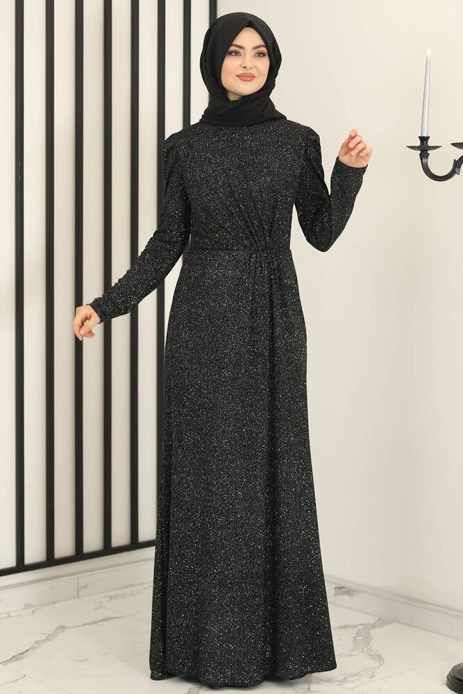Abendkleid schimmerndes Kleid mit gesmokter Taille Abiye Abaya Hijab Mode